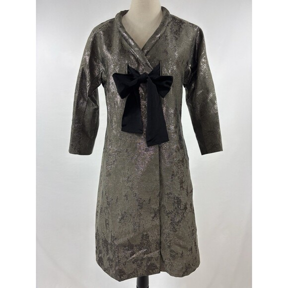 Hoss Introqia Anthropologie Made in Spain Jacket Silver Jacquard Size 36 Bow - Picture 1 of 15